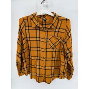 Torrid Women Orange Plaid Button Up Long Sleeve Shirt Size 2